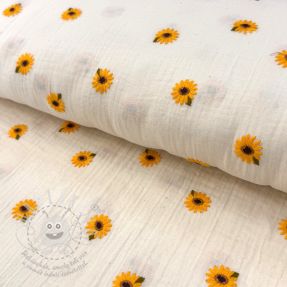 Dvojitá gázovina/mušelín EMBROIDERY Sunflowers natural
