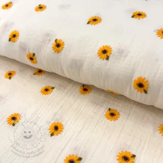 Dvojitá gázovina/mušelín EMBROIDERY Sunflowers natural