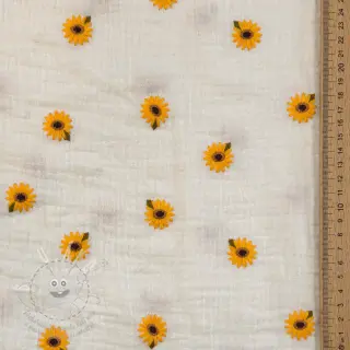Dvojitá gázovina/mušelín EMBROIDERY Sunflowers natural