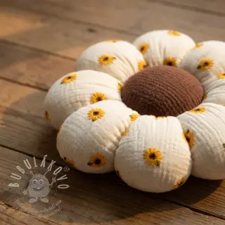 Dvojitá gázovina/mušelín EMBROIDERY Sunflowers natural