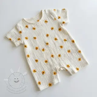Dvojitá gázovina/mušelín EMBROIDERY Sunflowers natural