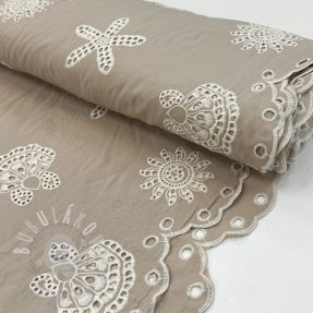 Bavlněná látka EMBROIDERY Sea ornaments natural