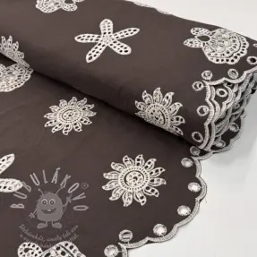 Bavlněná látka EMBROIDERY Sea ornaments brown