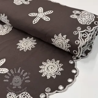 Bavlněná látka EMBROIDERY Sea ornaments brown
