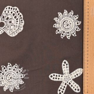 Bavlněná látka EMBROIDERY Sea ornaments brown