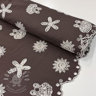 Bavlněná látka EMBROIDERY Sea ornaments brown