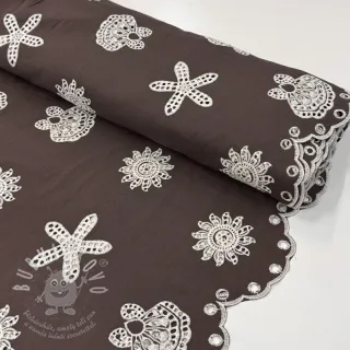 Bavlněná látka EMBROIDERY Sea ornaments brown