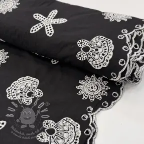 Bavlněná látka EMBROIDERY Sea ornaments black