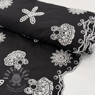 Bavlněná látka EMBROIDERY Sea ornaments black