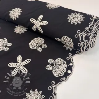 Bavlněná látka EMBROIDERY Sea ornaments black