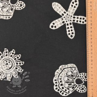 Bavlněná látka EMBROIDERY Sea ornaments black