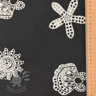Bavlněná látka EMBROIDERY Sea ornaments black