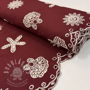 Bavlněná látka EMBROIDERY Sea ornaments bordeaux