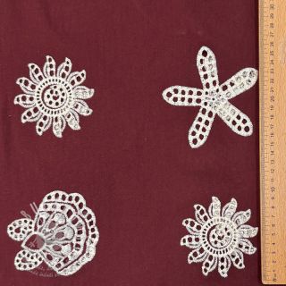 Bavlněná látka EMBROIDERY Sea ornaments bordeaux