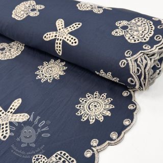 Bavlněná látka EMBROIDERY Sea ornaments navy