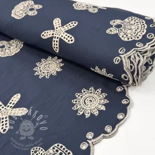 Bavlněná látka EMBROIDERY Sea ornaments navy