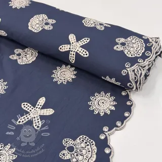 Bavlněná látka EMBROIDERY Sea ornaments navy