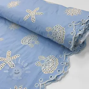 Bavlněná látka EMBROIDERY Sea ornaments light blue