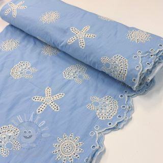 Bavlněná látka EMBROIDERY Sea ornaments light blue