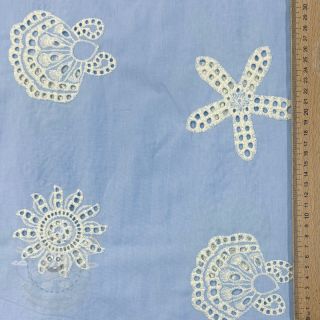 Bavlněná látka EMBROIDERY Sea ornaments light blue