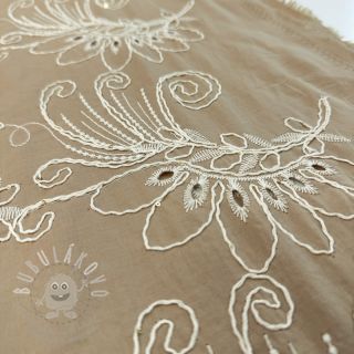Bavlněná látka VOILE EMBROIDERY Kokka natural
