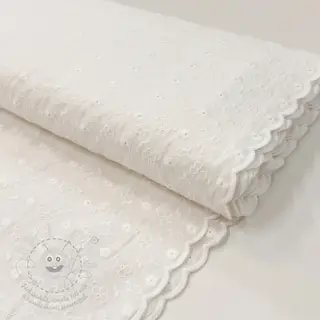 Bavlněná látka EMBROIDERY TWO-SIDE SCALLOP Verena white