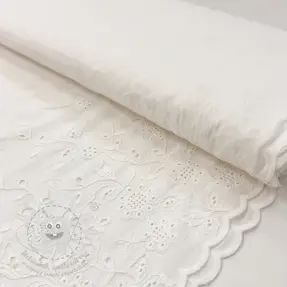 Bavlněná látka VOILE EMBROIDERY ONE-SIDE BORDER white