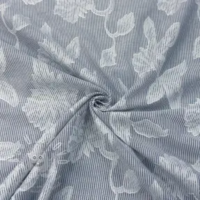 Bavlněná látka YARN DYED Stripes JACQUARD Flowers navy