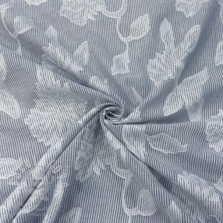 Bavlněná látka YARN DYED Stripes JACQUARD Flowers navy
