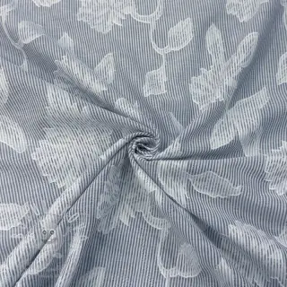 Bavlněná látka YARN DYED Stripes JACQUARD Flowers navy