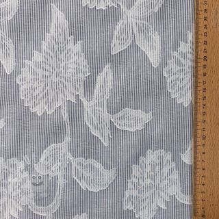 Bavlněná látka YARN DYED Stripes JACQUARD Flowers navy