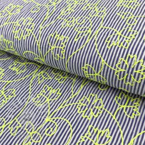 Bavlněná látka EMBROIDERY NEON Stripes green