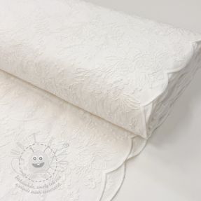 Bavlněná látka VOILE EMBROIDERY Flowers TWO-SIDED SCALLOP white