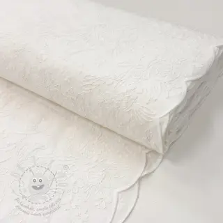 Bavlněná látka VOILE EMBROIDERY Flowers TWO-SIDED SCALLOP white