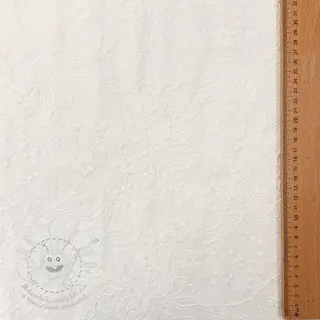 Bavlněná látka VOILE EMBROIDERY Flowers TWO-SIDED SCALLOP white
