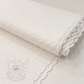 Bavlněná látka EMBROIDERY TWO-SIDE SCALLOP Simi white