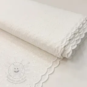 Bavlněná látka EMBROIDERY TWO-SIDE SCALLOP Simi white