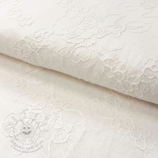 Bavlněná látka VOILE EMBROIDERY Flowers white