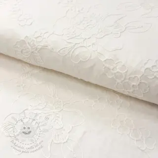 Bavlněná látka VOILE EMBROIDERY Flowers white