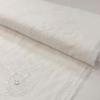 Bavlněná látka VOILE EMBROIDERY Flowers white
