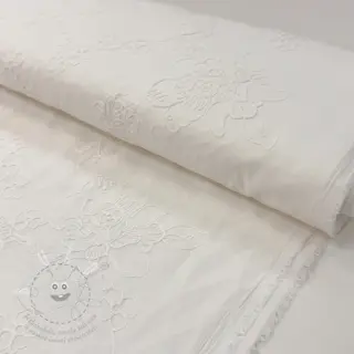 Bavlněná látka VOILE EMBROIDERY Flowers white