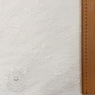 Bavlněná látka VOILE EMBROIDERY Flowers white