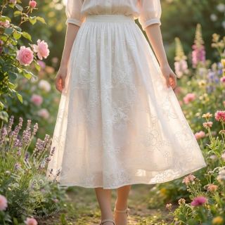Bavlněná látka VOILE EMBROIDERY Flowers white
