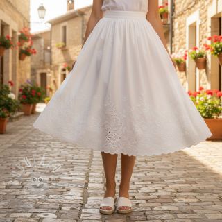 Bavlněná látka VOILE EMBROIDERY ONE-SIDE BORDER white
