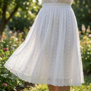Bavlněná látka EMBROIDERY TWO-SIDE SCALLOP Neo white