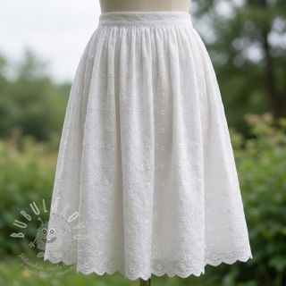 Bavlněná látka EMBROIDERY TWO-SIDE SCALLOP Verena white