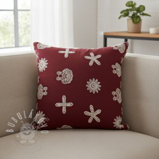 Bavlněná látka EMBROIDERY Sea ornaments bordeaux