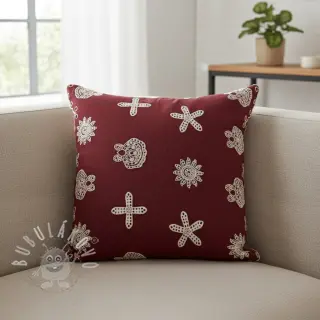 Bavlněná látka EMBROIDERY Sea ornaments bordeaux