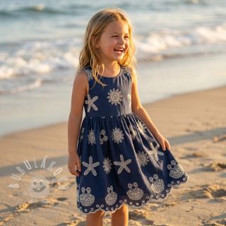 Bavlněná látka EMBROIDERY Sea ornaments navy