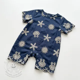 Bavlněná látka EMBROIDERY Sea ornaments navy